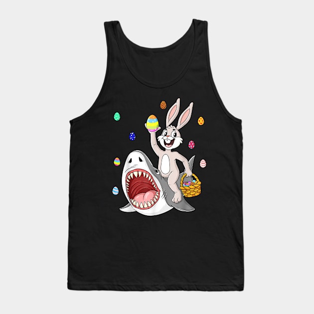 Easter Bunny Riding Shark Funny Eggs Basket Boys Girls Kids Tank Top by Jennifer Wirth